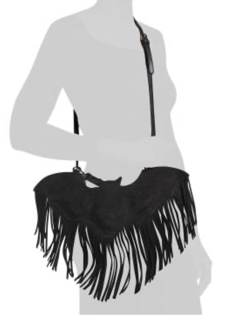 NEW BETSEY JOHNSON Blaire Bat Faux Suede Fringe Crossbody Purse In Black 🦇